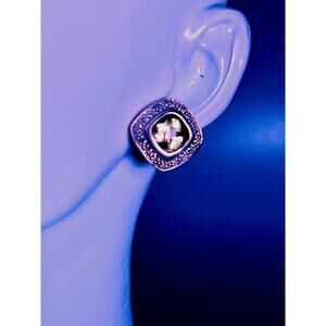 Vintage Sadye L Vassil Sterling  and 14KG Citrine Diamond Halo Stud Earrings